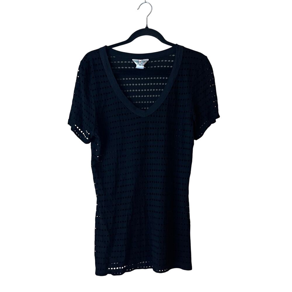 Hard Tail Vintage Black Swim Cover Up Fishnet Large V Neck Women’s 90s Y2K